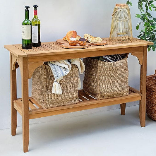 Cambridge Casual Indonesian Teak Auburn Outdoor Console Table, Natural-VerdiqueGarden