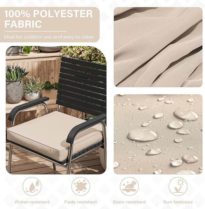 Patio Chair Cushions 17 X 16 X 3 Inch Waterproof Outdoor Seat Cushions for Patio Furniture, Outdoor Sofa Couch Pads with Ties & Handle, Set of 2, Sand-VerdiqueGarden