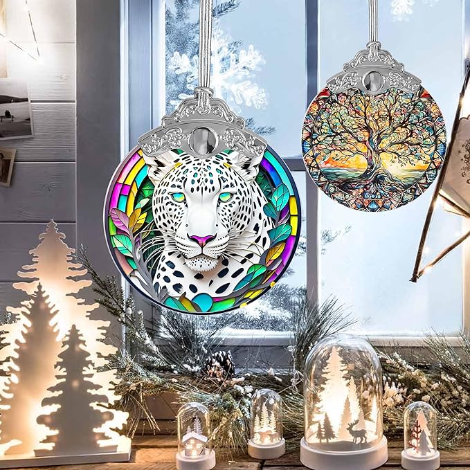 Stained Glass Suncatcher, Jocidea Leopard Ornament, Christmas Ornaments, Holidays Ornaments, Christmas Tree Decor, Leopard Decor for Home, Leopard Gifts-VerdiqueGarden