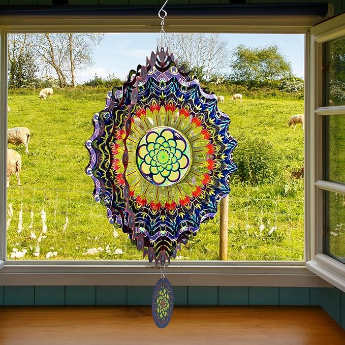 TUOKING Wind Spinners Outdoor Peacock Feathers 3D Metal Hanging Art Wind Sculptures 12 Inch Stainless Steel for Yard and Garden Decoration Worth Gift for Women-VerdiqueGarden