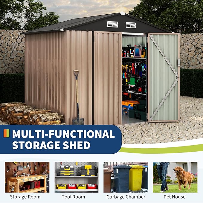 6x8 FT Metal Storage Sheds Outdoor with Floor, Metal Yard Sheds Garden Shed Kit, MetalTool Shed with Lockable Door, Metals UtilitySheds Buildings with Air Vent for Backyard Garden Patio Lawn-VerdiqueGarden