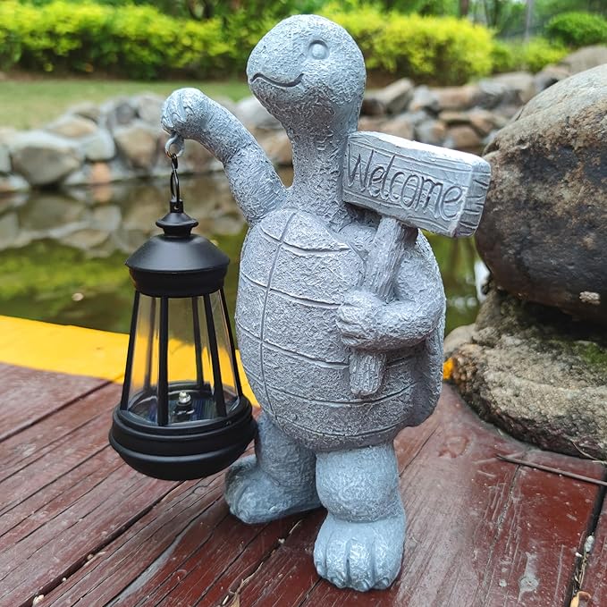 Sea Turtle Solar Garden Statues,Resin Sea Turtle Figurine Decorations with Solar Lights Lantern, Outdoor Figurines Lawn Garden Statue Decor Art for Lawn,Yard, Balcony Ornament.-VerdiqueGarden
