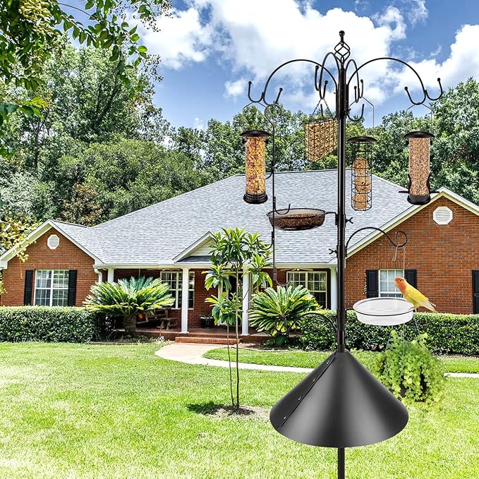 Deluxe Bird Feeding Station Kit Bird Feeder Pole with Squirrel Baffle, Suet Cage, Bath Tray for Planter Hanger - Wildlife-Friendly Design-VerdiqueGarden