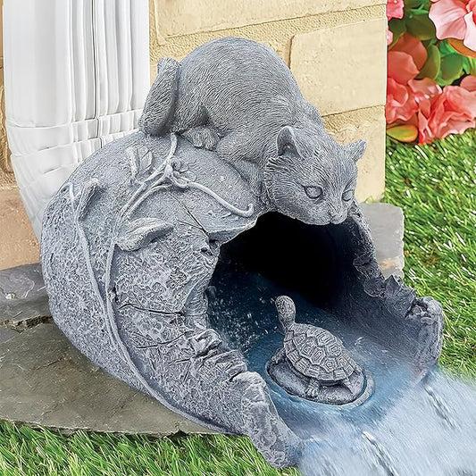 Real Cat Sculpture Gutter Downspout Extender, Eco-Friendly Resin Garden Animal Statue, Decorative Gutter Extension Downspout, Outdoor Decor Ornament, Splash Block, Perfect for 3"x4" Downspouts-VerdiqueGarden