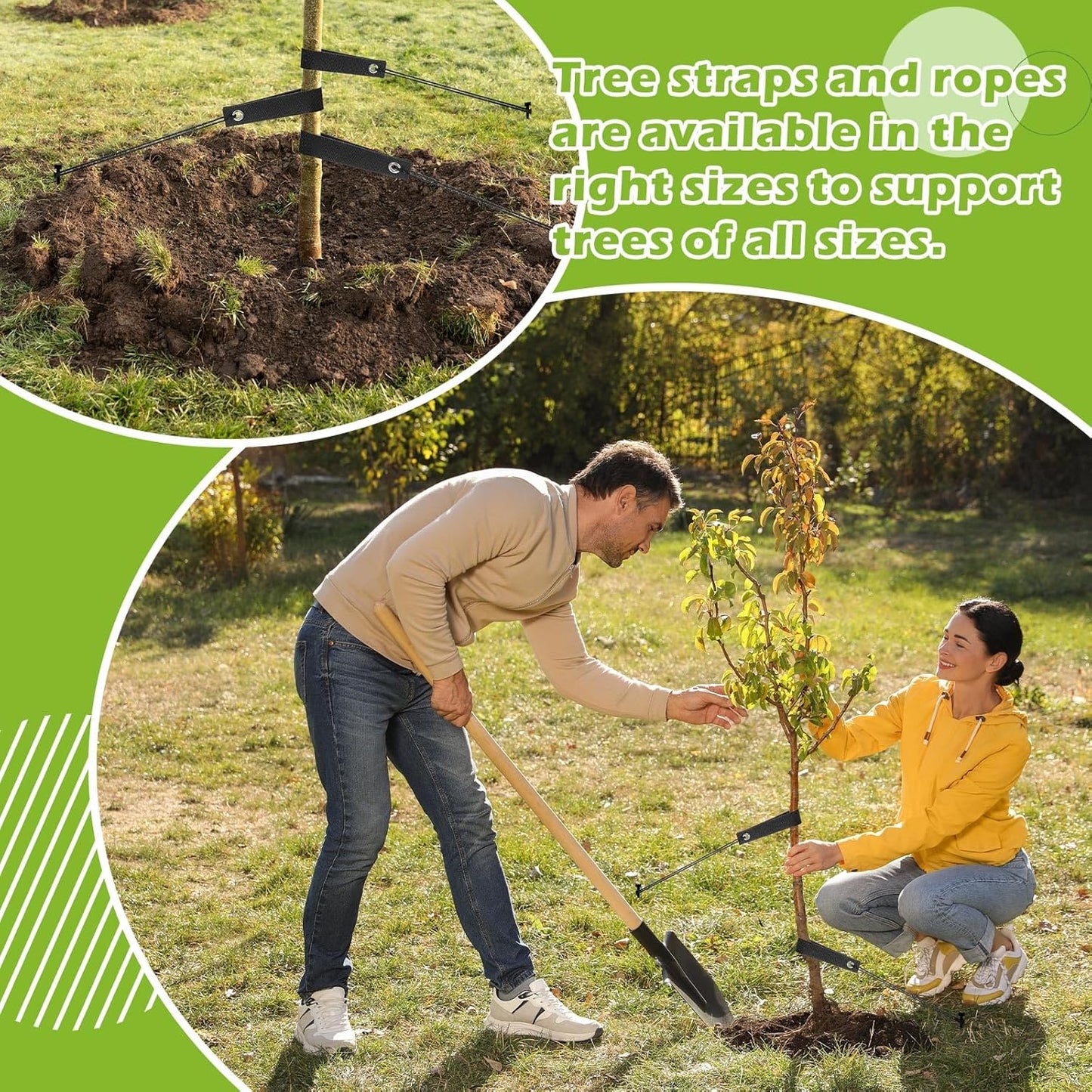 Sintuff 9 Set Heavy Duty Tree Stake Kit 15.75 Inches/ 40 cm Tree Straps for Staking and 13.12 ft/ 4 m Dock Lines Rope for Support Anchoring Home Leaning Plant Straightening Garden Tent (Black)-VerdiqueGarden