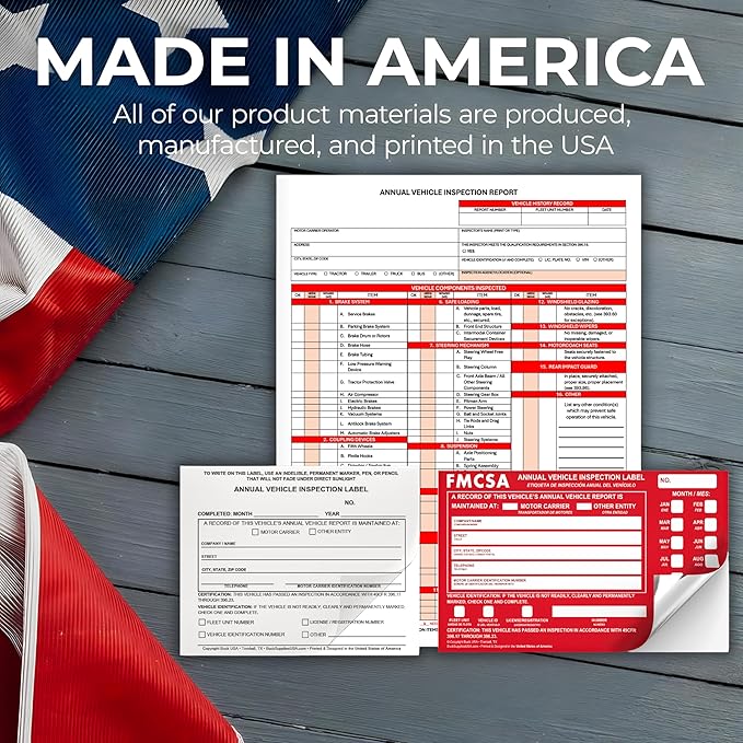 100 Pack 3-Ply Carbonless Annual Vehicle Inspection Report Forms with FMCSA Red Aluminum Labels & White Mylar Laminate Vinyl Labels, DOT Inspection Forms and Stickers, Shrink-Wrapped, 8.5" x 11.75"-VerdiqueGarden