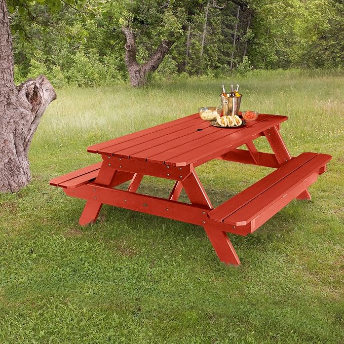 highwood Hometown Picnic Table, 6 Foot, Rustic Red-VerdiqueGarden