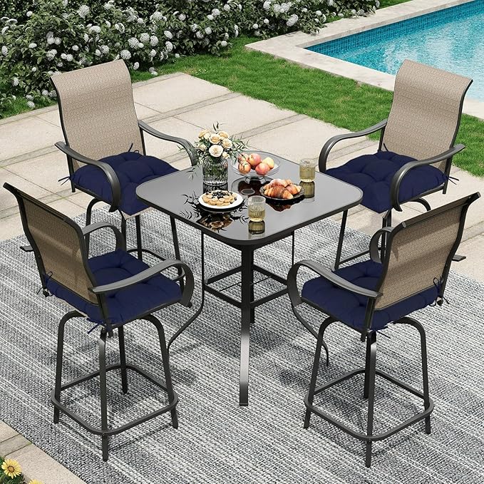 Aoodor 19" x 19" x 5" Tufted Outdoor Chair Cushions, Water Resistant & Fade Resistant Polyester Dining Chair Pads with 2 Straps for Patio Furniture, Set of 4-VerdiqueGarden