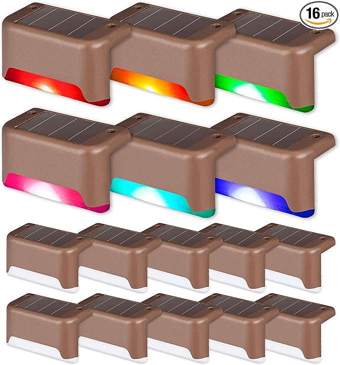SOLPEX Color Changing Solar Deck Lights, 16 Pack Waterproof LED Lights for Decks,Stairs,Fences,Yards and Patios-VerdiqueGarden