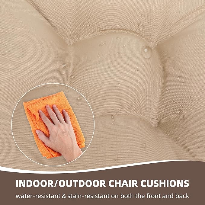 RACE LEAF Outdoor Seat Cushions Set of 2, 17" x 17" Square Patio Cushions, Plump Filling Tufted Water-Resistant Olefin Chair Seat Cushion with Ties for Non-Slip Support, Khaki-VerdiqueGarden