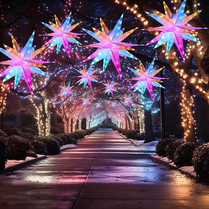 FUCHSUN 23 Inch 90 LED Moravian Star Light, Christmas Tree Topper Hanging Stars Lights Outdoor, Color Changing & 6 Lighting Modes, Ceiling Balcony Xmas Party Porch Yard Room Holiday Wedding Decoration-VerdiqueGarden