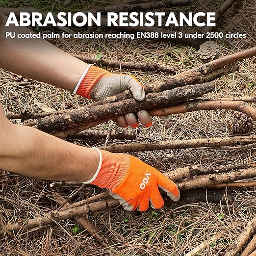 Vgo... 15-Pairs Safety Work Gloves, Gardening Gloves, Polyurethane Coated, Dipping Gloves, Latex Free (Size M,Orange, PU2103)-VerdiqueGarden