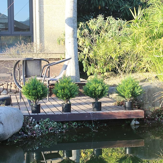 Artificial Topiary Ball Tree 19''T Faux Little Bush Ball Tree UV Resistant Shrub Potted Artificial Plant for Outdoor Indoor Front Porch Garden-VerdiqueGarden