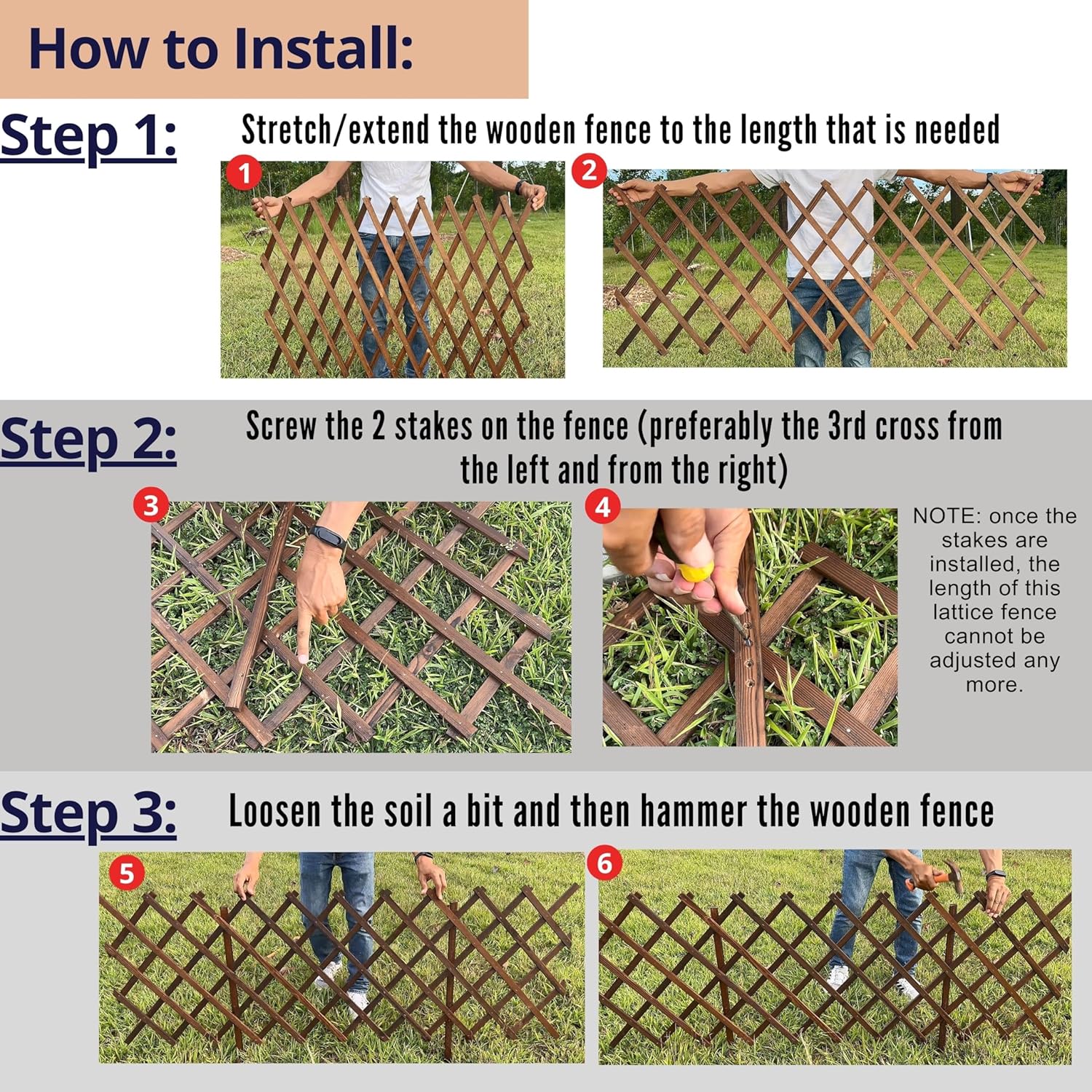 ShopLaLa Garden Fence - 2 Pack, Total 12ft (L) Wooden Lattice Flower Edging for Yard Lawn Landscape Patio Outdoor Decor, Expandable Plant Trellis Decorative Fences and Gates, Animal Barrier for Dogs-VerdiqueGarden