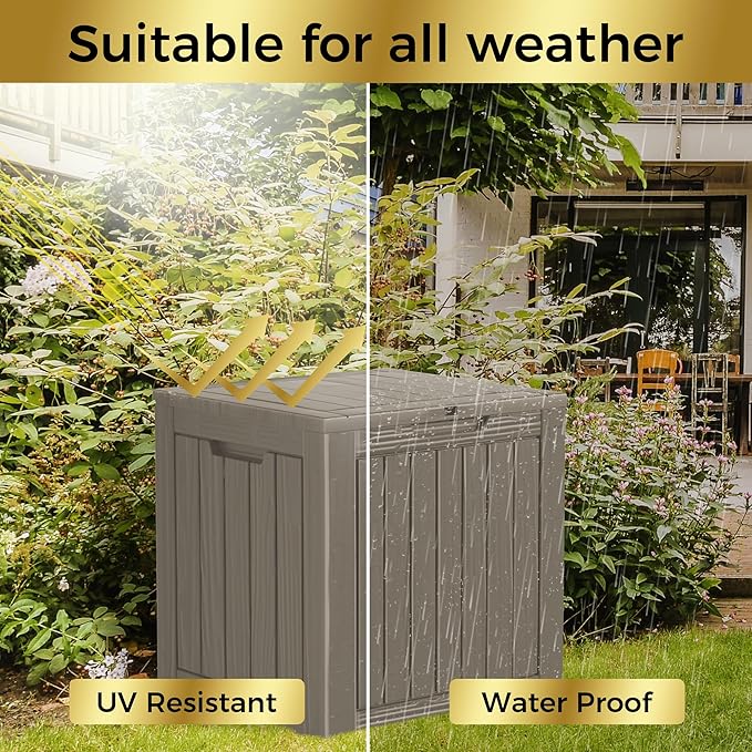 35 Gallon Lockable Resin Deck Box, Waterproof & UV-Resistant Outdoor Storage Box for Outdoor Cushion Storage, Garden Tools & Pool Accessories Storage, Gray-VerdiqueGarden