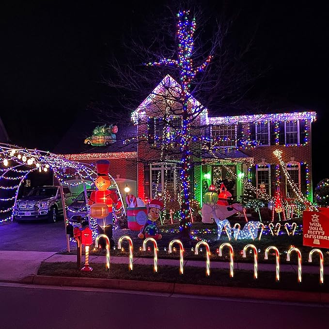 10" Christmas Candy Cane Lights - Set of 10 Pathway Markers Christmas Outdoor Yard Decorations, Xmas Candy Canes Stake Lights for Lawn Walkway Garden, Xmas Party Indoor Ornaments-VerdiqueGarden