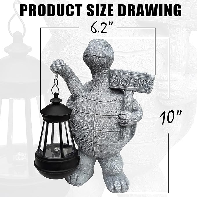 Solar Turtle Garden Outdoor Statues,Resin Turtles Figurine Decorations with Solar Lights Lantern, Outdoor Turtle Art Decor for Lawn,Yard, Unique Housewarming Gift for Garden Home-VerdiqueGarden