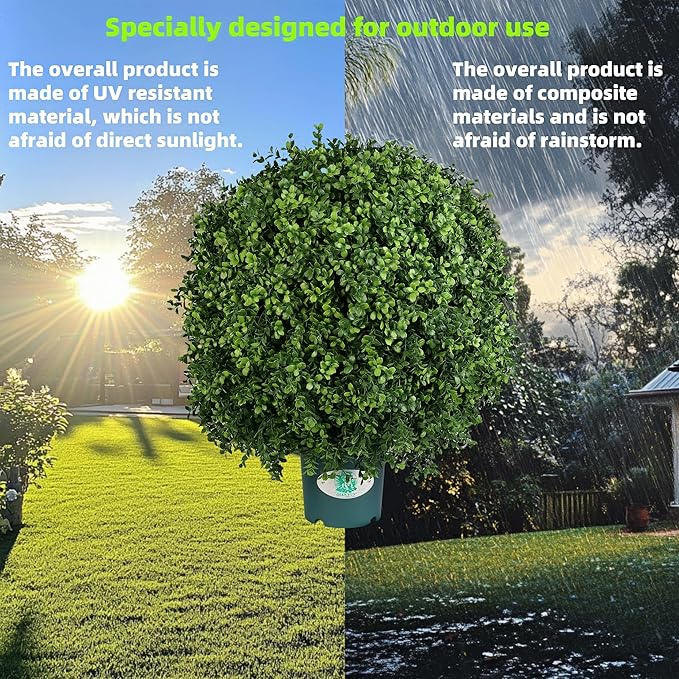 QIANYUN Artificial Plants Outdoor-14Inch Fake Plants Faux Boxwood Plants Outdoor- UV Resistant Shrub for Outdoor/Indoor Decor, Perfect for Porch, Garden, and Backyard-VerdiqueGarden