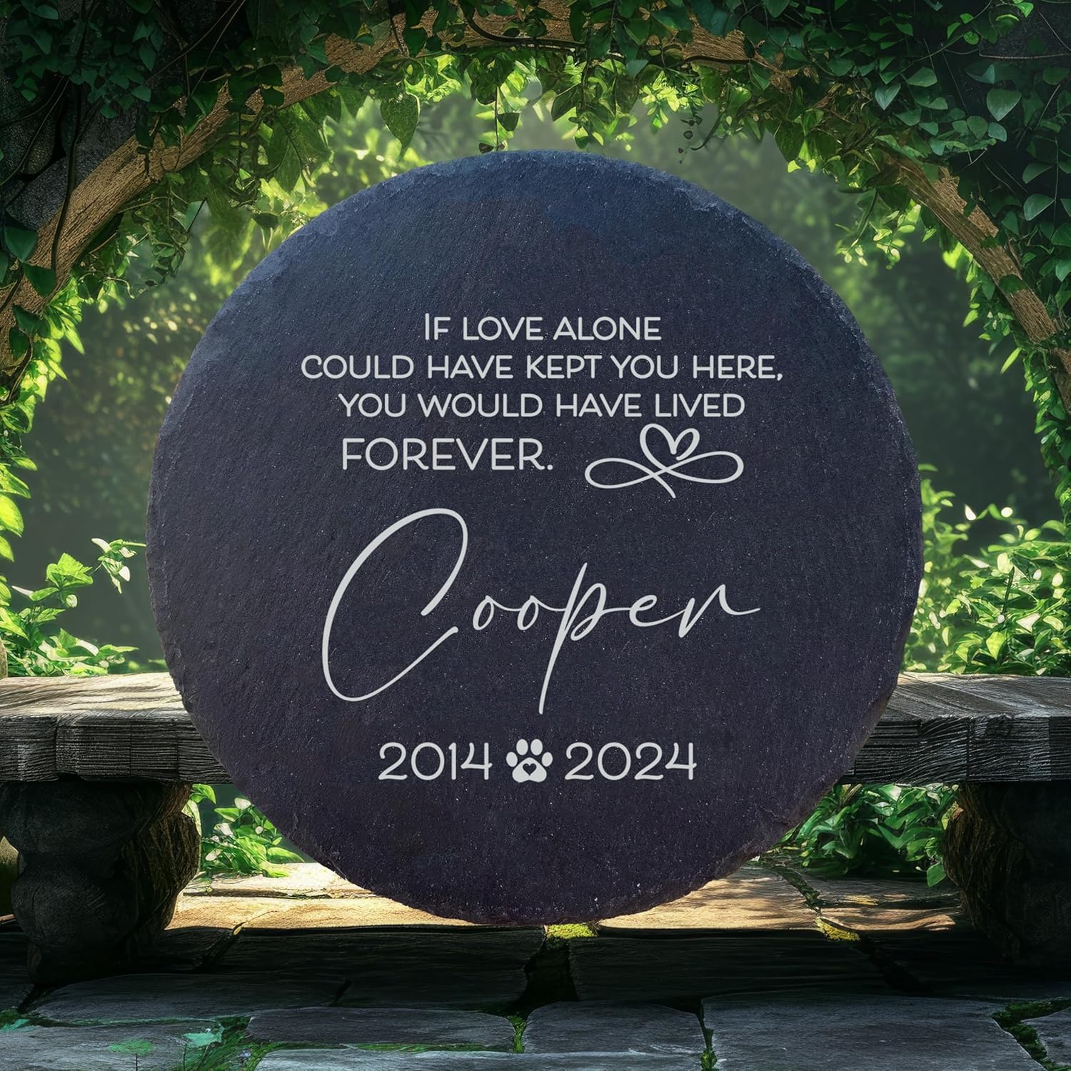 Personalized Pet Memorial Stone for Dogs and Cats | Custom Laser-Etched Weatherproof Garden Grave Marker | Natural Stone Bereavement Headstone Sympathy Gift | 4, 6, 10, or 12 Inch Heart or Circle Shape (A5)-VerdiqueGarden