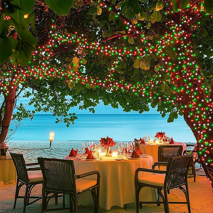 JMEXSUSS 200 LED Red White and Green Christmas Lights Outdoor, 66ft String Lights Indoor Clear Wire, Christmas Tree Lights Plug in for Bedroom Tree Christmas Party Decorations-VerdiqueGarden