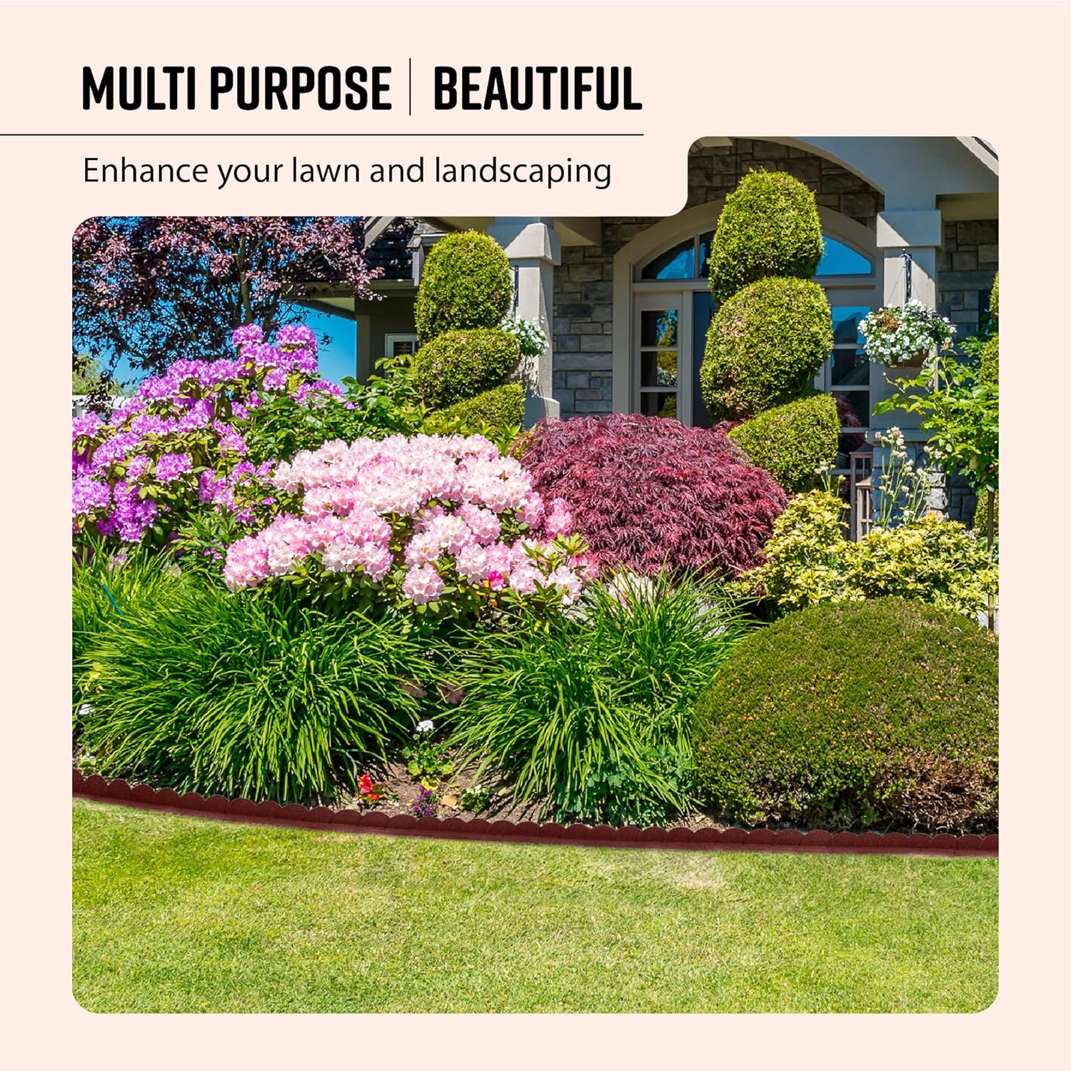 Playsafer L Shaped Flexible Rubber Scalloped Edger for Lawns Landscaping and Playground | Easy No Dig Installation| 4' Long (2, Red)-VerdiqueGarden