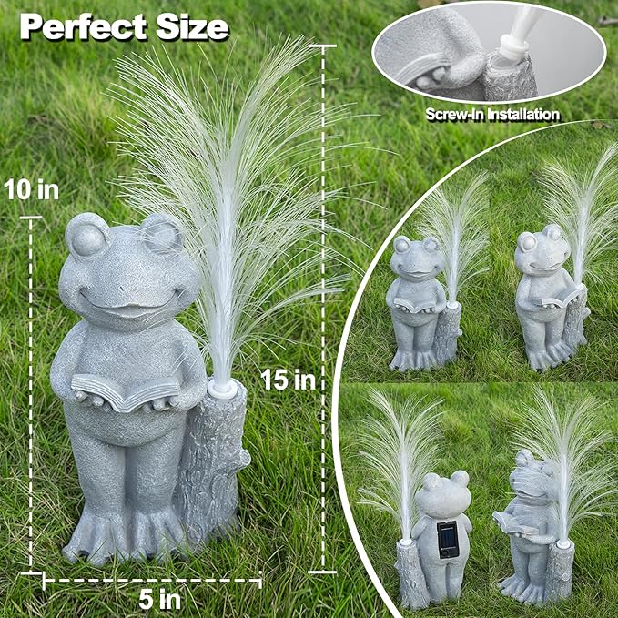 Solar Frog Garden Statue with Color-Changing Lights, Frog Figurine Garden Decor, Outdoor Lawn Decor for Patio, Yard, Balcony, Perfect Gardening & Housewarming Gifts for Women, Mom, Grandma-VerdiqueGarden