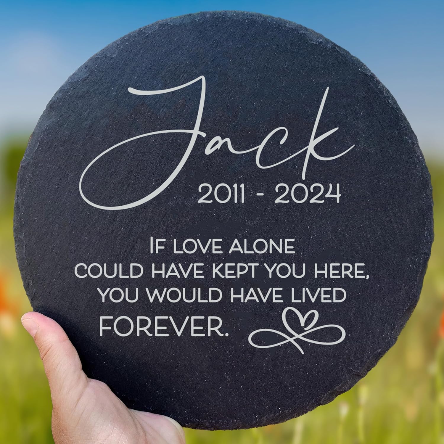 Personalized Pet Memorial Stone for Dogs and Cats | Custom Laser-Etched Weatherproof Garden Grave Marker | Natural Stone Bereavement Headstone Sympathy Gift | 4, 6, 10, or 12 Inch Heart or Circle Shape (A6)-VerdiqueGarden