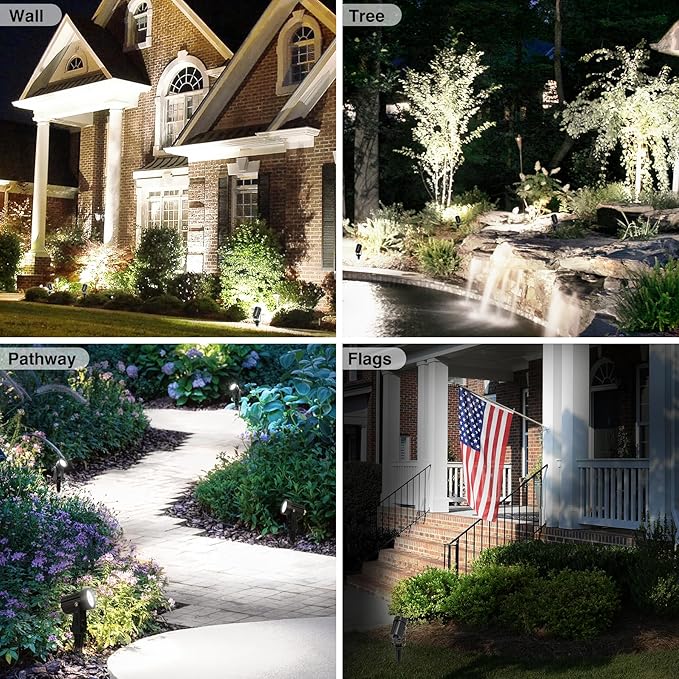 Solar Spot Lights Outdoor, Solar Landscape Spotlights IP65 Waterproof 9.8ft Cable, Auto On/Off Outdoor Wall Lights for Garden Yard Driveway Porch Walkway Pool (6000K White 2 Pack)-VerdiqueGarden