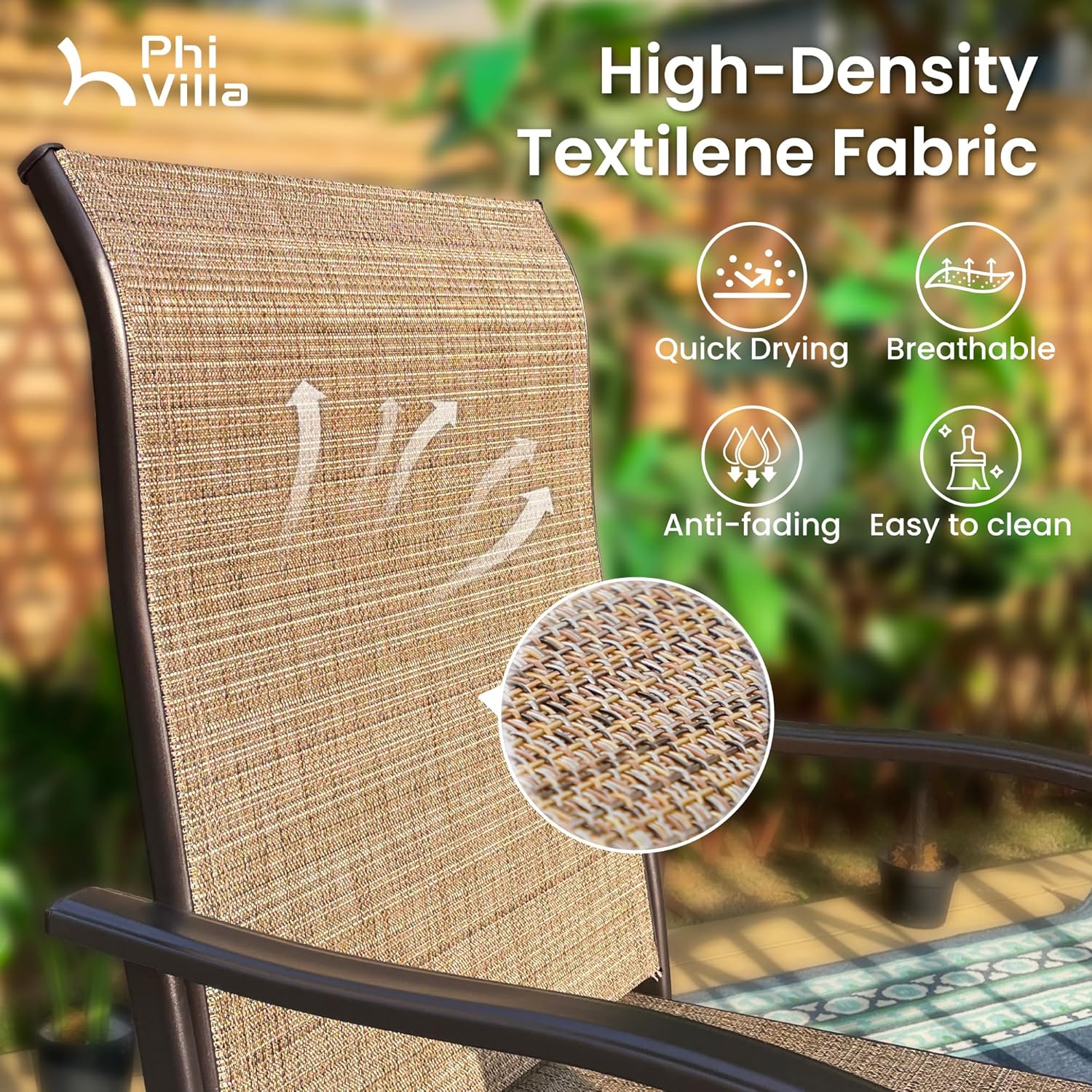 PHI VILLA Outdoor Swivel Bar Stools Set of 2, Bar Height Patio Chairs 30" Seat Height with All-Weather Brown Textilene Fabric, Tall Patio Chairs Furniture for Outside, Deck, Yard and Garden-VerdiqueGarden