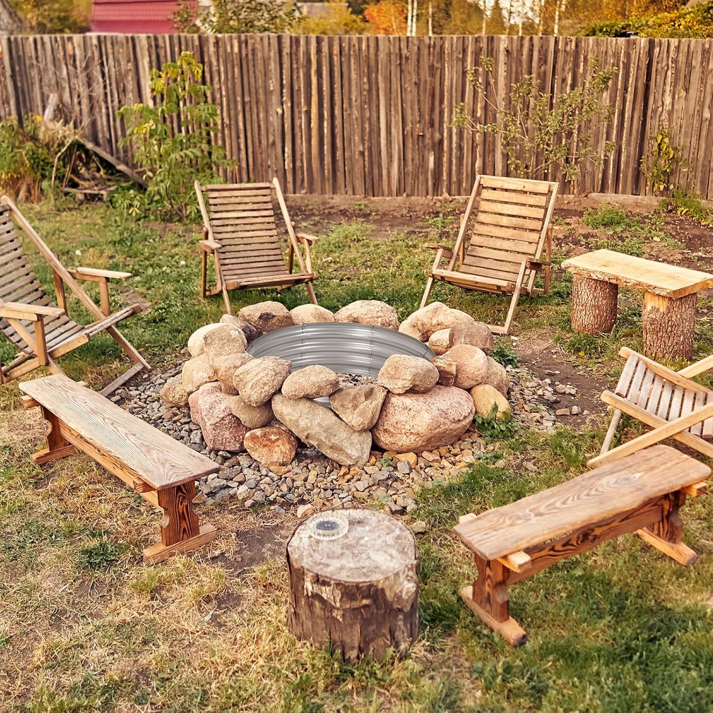 OUSHENG Galvanized Fire Pit Ring for Outside Wood Burning, Metal Firepit Liner for Above Ground Outdoor Camping Beach Backyard Park-VerdiqueGarden