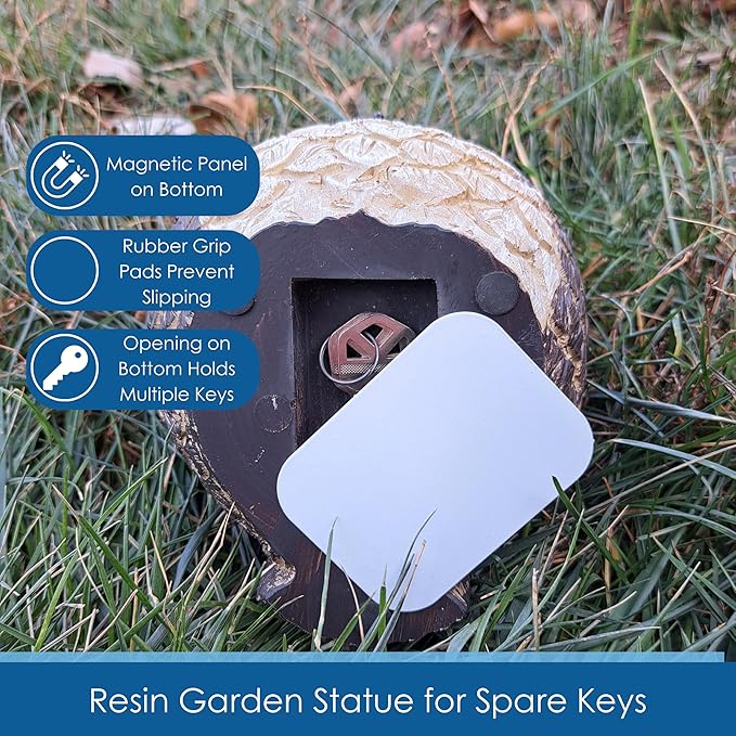 Stocky Owl Garden Decor Holds a Hidden Key Outside - Secret Magnetic Panel Key Hider-VerdiqueGarden