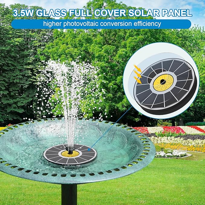 Solar Fountain for Bird Bath, 3.5W Upgraded Solar Bird Bath Fountains with 4 Fixed Pipes 7 Nozzles No Battery, Solar Fountain Pump for Bird Bath Outdoor(White)-VerdiqueGarden