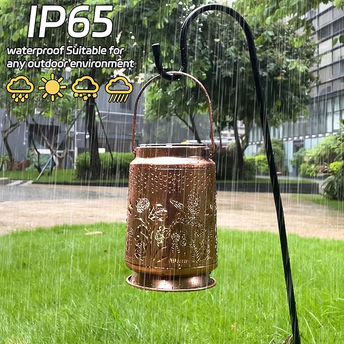 KY&BOSAM Solar Lanterns Outdoor Waterproof Rose Hummingbird Garden Decor Birthday Gift for Women Mom Grandma Hangings Solar Lights Metal Diwali Decoration Outside Lantern for Yard Patio Backyard Porch-VerdiqueGarden