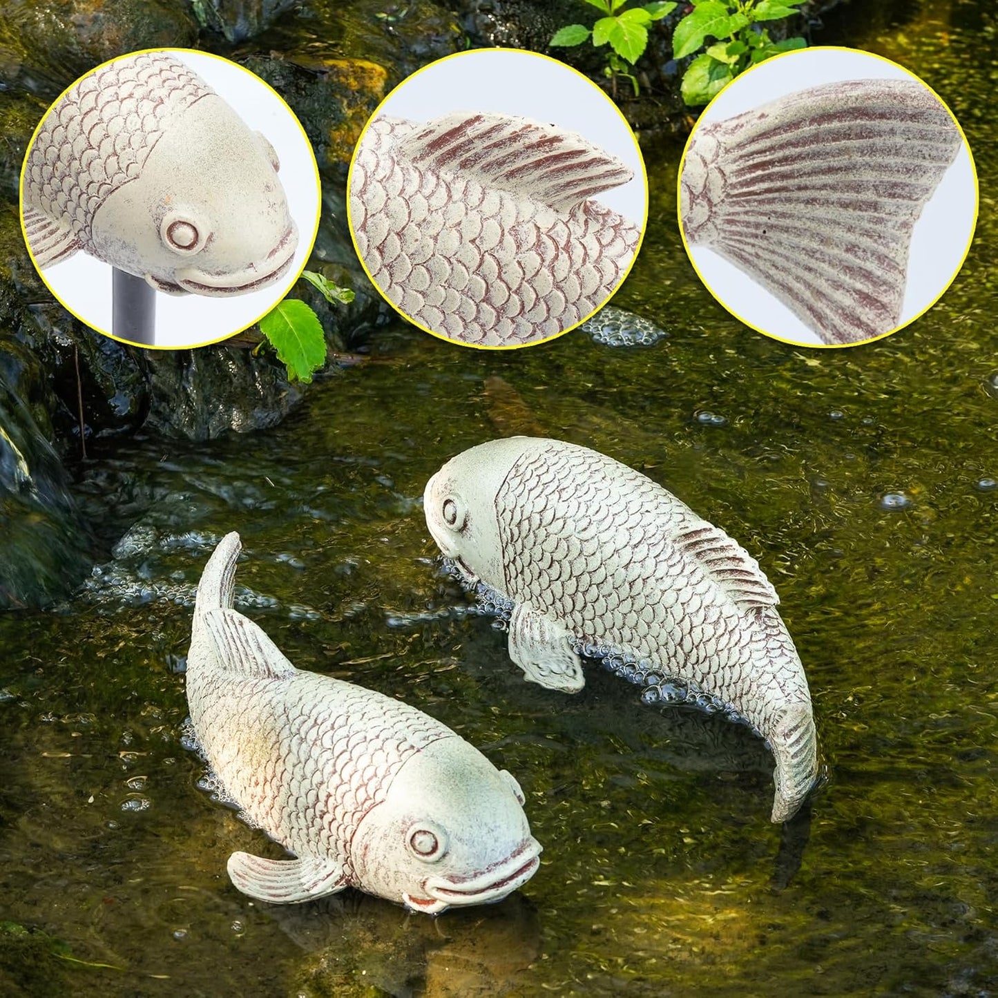 10.8" 2Pcs Koi Fish Garden Statues, Yard Pond Decor for Outdoor Ponds, Large Statues Ornaments, Real Koi Sculpture Art, Fish Sculpture Garden for Outdoors-VerdiqueGarden