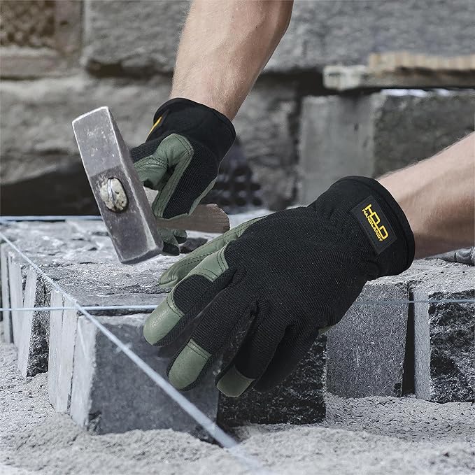 HANDLANDY Leather Work Gloves for Men & Women, Reinforced Durable Garden Gloves, Cowhide Working Glove for Gardening-VerdiqueGarden