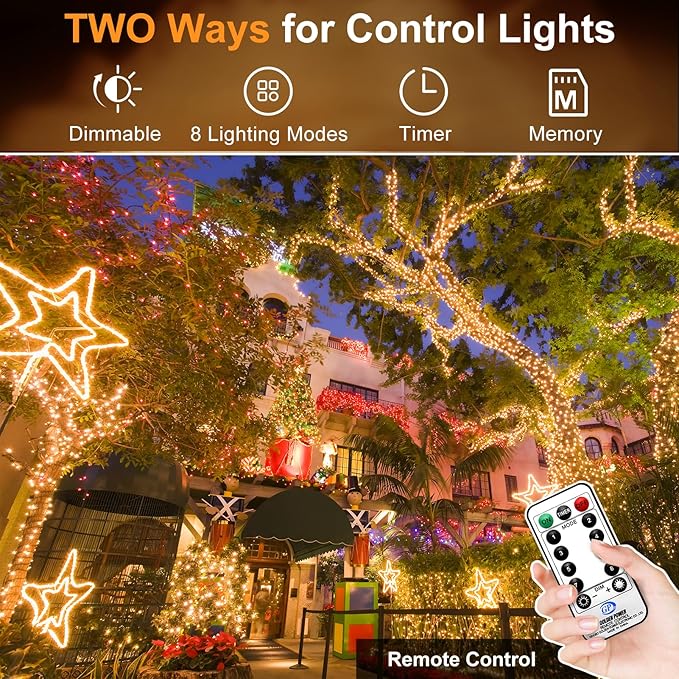 KNONEW 403FT 1000 LED Christmas Lights Outdoor String Lights 8 Modes & Timer Fairy Light Plug in Waterproof LED String Lights for Xmas Yard Tree Wedding Party Holiday Decorations (Warm White)-VerdiqueGarden