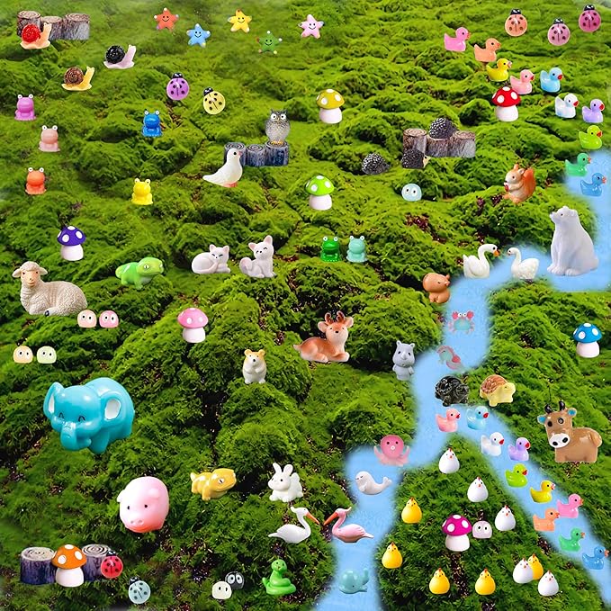 100 Pcs Mini Resin Animals Mini Duck Frog Mushroom Figures Model Kit for Miniature Garden Fairy Garden Dollhouse Decoration and Creative DIY-VerdiqueGarden