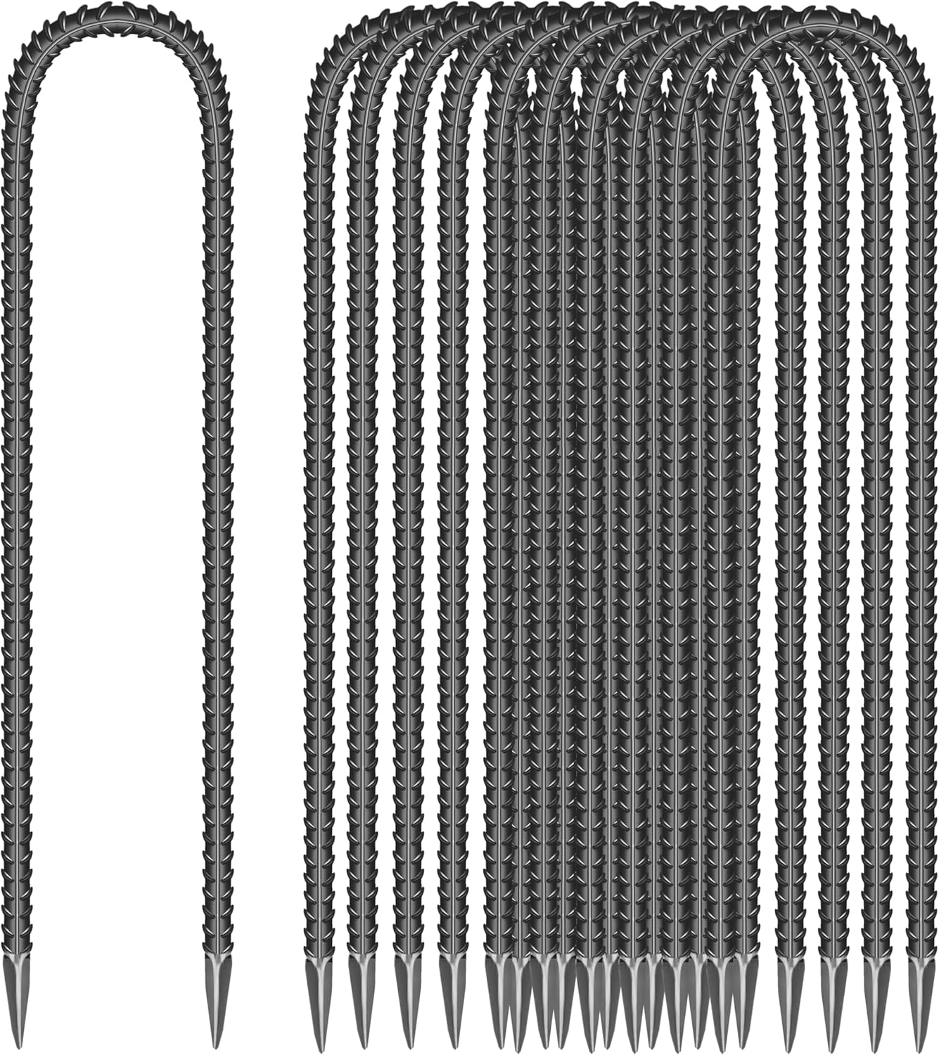 11 Pieces 12-Inch Garden Ground Stakes Galvanized Steel U Shape Hook Rebar Stake - Heavy Duty Ground Anchors for Tents, Position Kits,Fences, and Trampolines-VerdiqueGarden