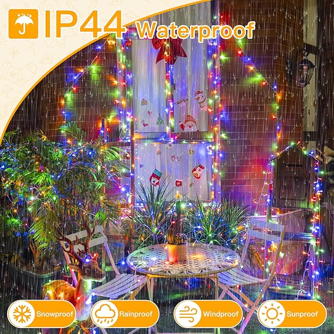 Ollny Christmas Lights Outdoor 200LED 60FT, Multicolor Connectable Plug in Fairy Light Indoor, 8 Modes Waterproof Timer Plug in LED String Lights for House Outside Bedroom Patio Balcony-VerdiqueGarden