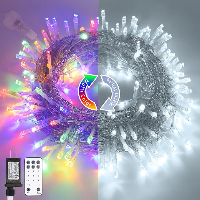 JMEXSUSS 200 LED Christmas String Lights Outdoor Waterproof, 66ft Color Changing String Lights Plug in, Cool White & Multicolor Christmas Lights for Trees Yard Wedding Xmas Party Decorations-VerdiqueGarden