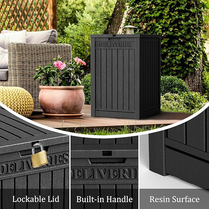 55 Gallon Outdoor Storage Box Waterproof Lockable Resin Deck Box Large, Patio Storage Bin for Pool Accessories Cushion Furniture, Garden Tools, UV-Resistant Outside Delivery Black-VerdiqueGarden