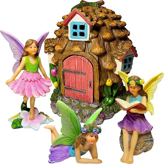 Mood Lab Fairy Garden - Pinecone Fairy House Kit of 4 pcs - Miniature Figurines & Accessories Set - Outdoor or House Decor-VerdiqueGarden