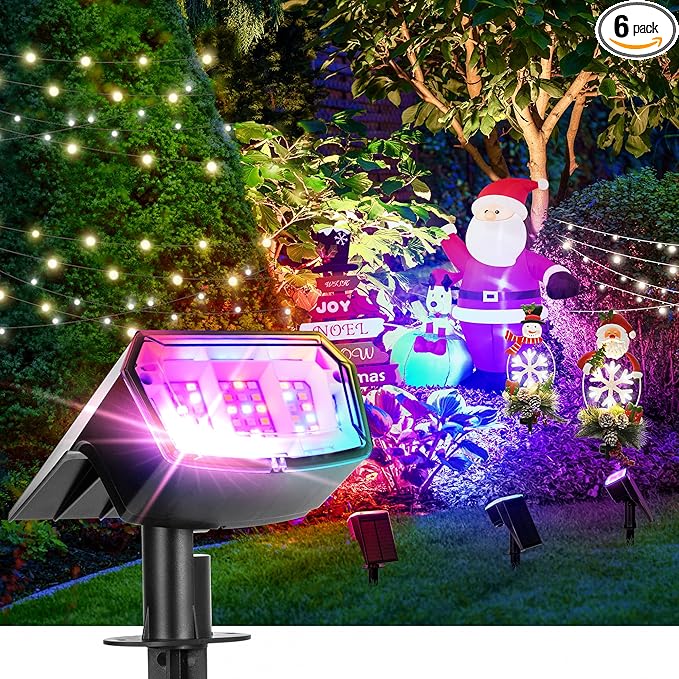 Solar Spot Lights Outdoor, 9 Lighting Modes RGB, Solar Lights Outdoor Waterproof IP65, 63 LED Landscape Spotlights for Holiday Decorations-VerdiqueGarden