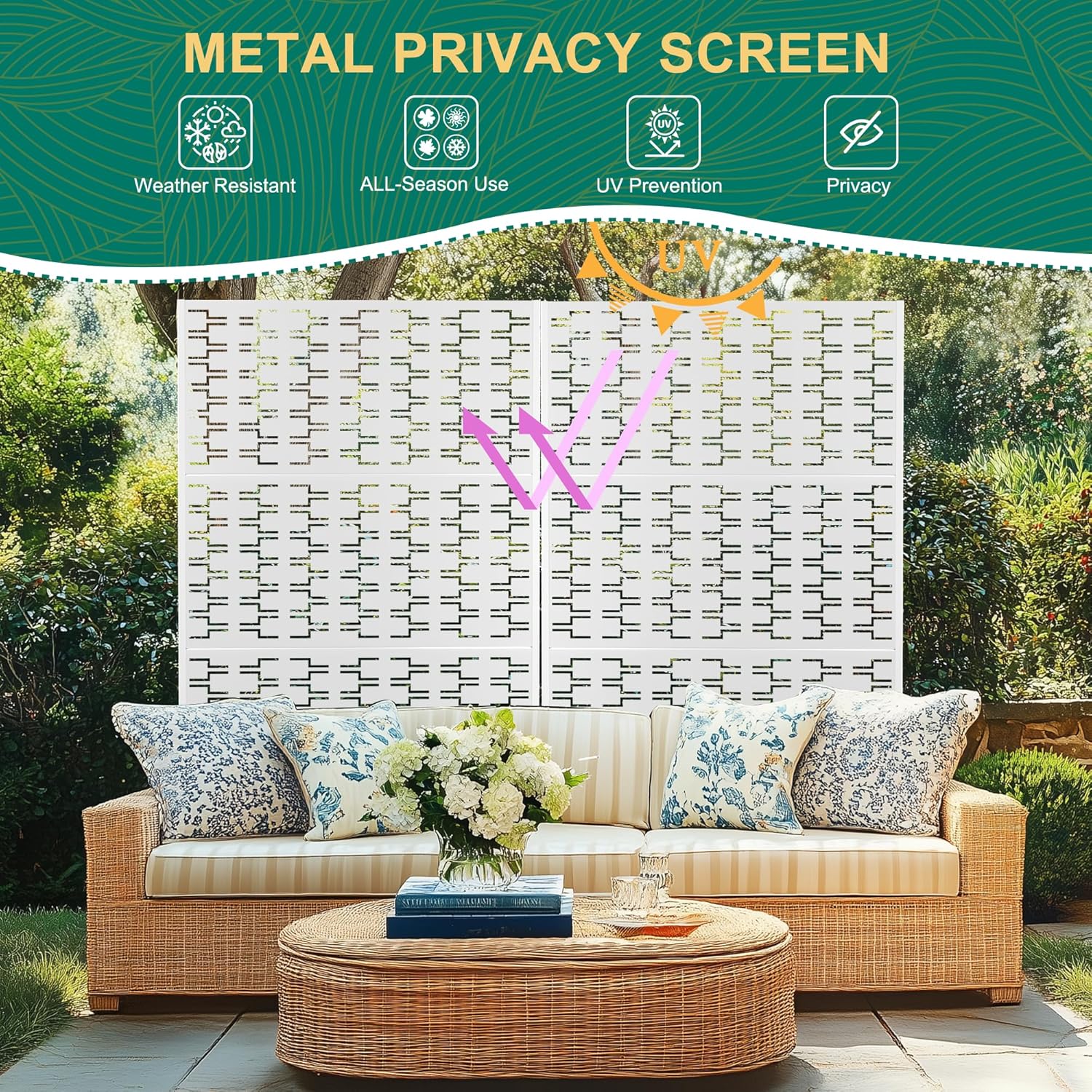 72" H×47" W Metal Privacy Screen Outdoor Privacy Screen Freestanding, Outdoor Privacy Screens and Panels for Patio Lawn Deck(Consists of 3 Panels)-VerdiqueGarden