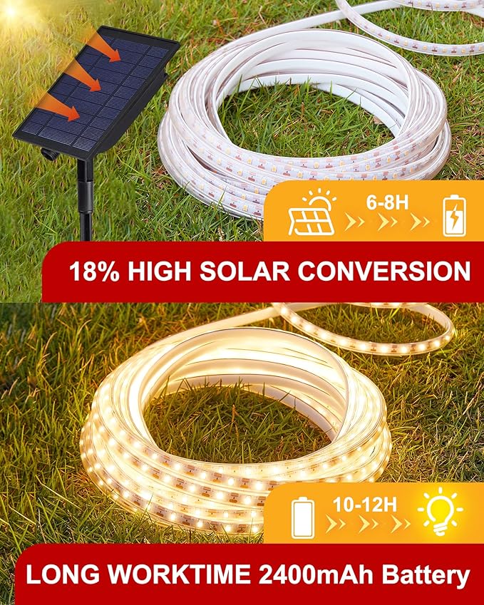 LUHLEE Solar LED Strip Lights Outdoor,Brighter 600 LED 32.8FT Solar String Lights Outdoor with Remote,8 Lighting Modes Auto ON/Off Rope Lights for Outside,Deck,Steps,Christmas Decor Lighting-VerdiqueGarden