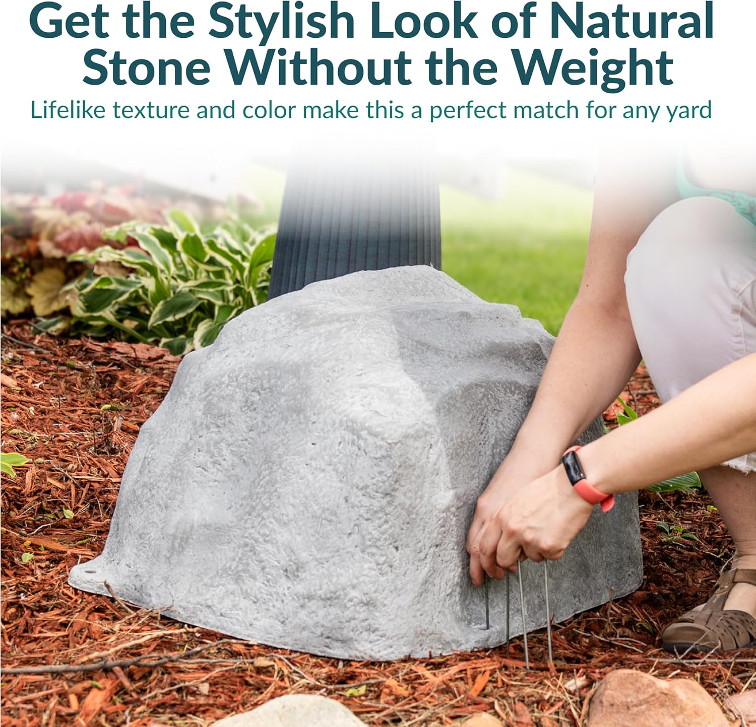 Sunnydaze 14” H Polyresin Faux Landscape Rock Cover - Lightweight Fake Rock Well Pump Cover for Outside - Gray-VerdiqueGarden