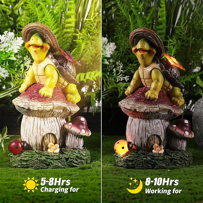Turtle Figurine Garden Decor, Solar Turtle Outdoor Statue, Funny Turtle Gift Sculpture Decoration for Home Patio Yard Lawn Porch Ornament-VerdiqueGarden