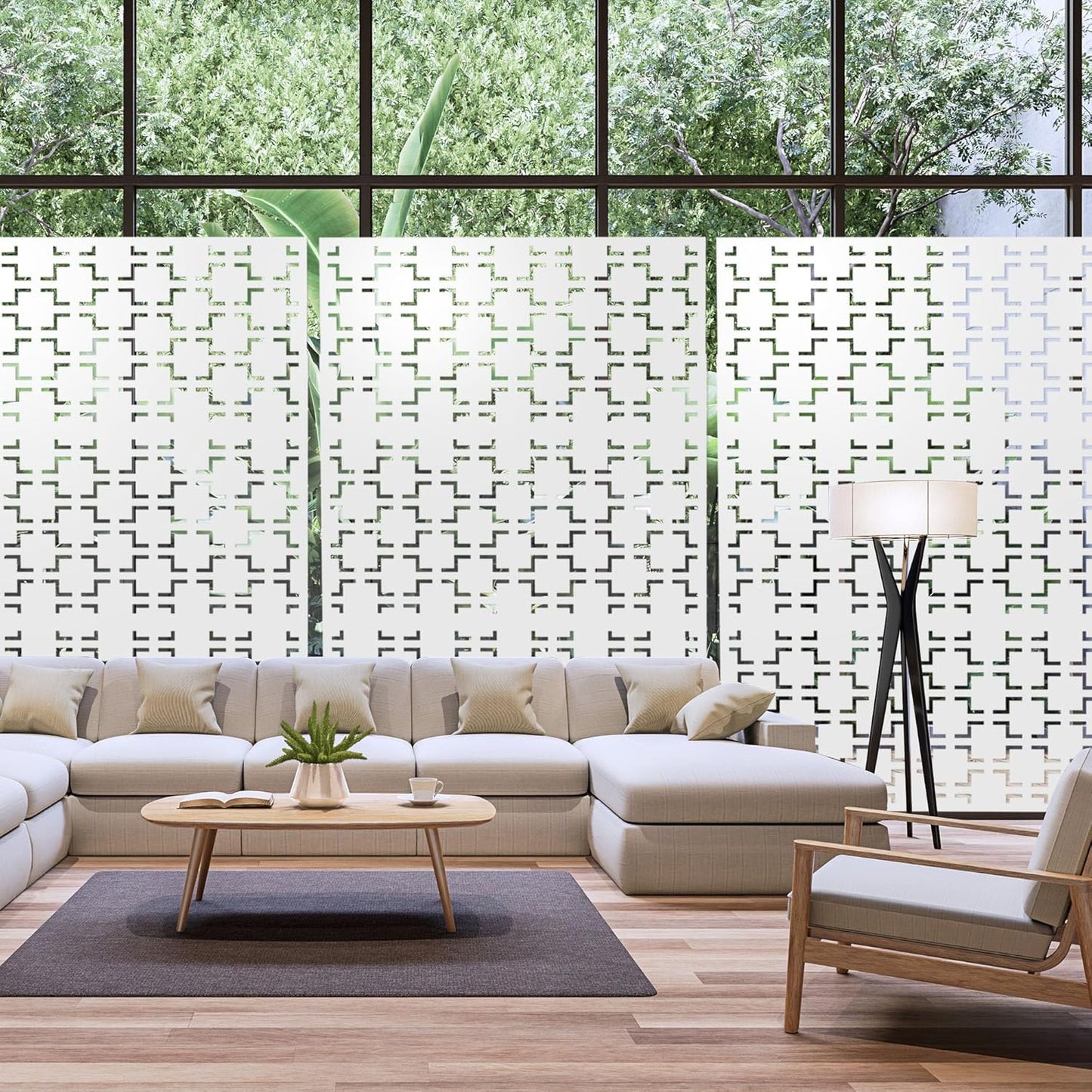 Metal Privacy Screen Outdoor 72" H×47" W,Freestanding Decorative Privacy Screen for Balcony Yard&Garden,Privacy Fence-White&Square-VerdiqueGarden