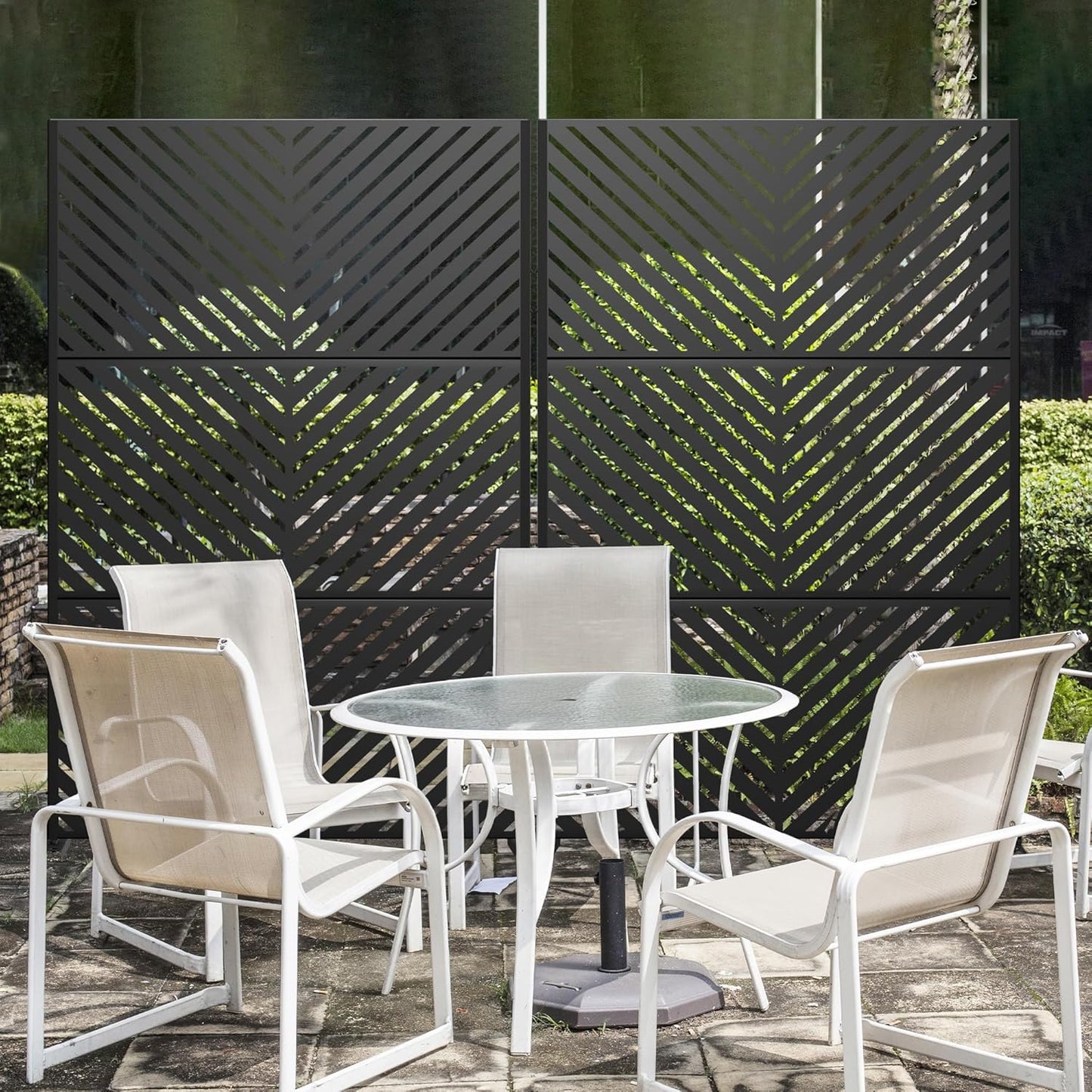 Metal Privacy Screen Outdoor 72" H×47" W,Freestanding Decorative Privacy Screen for Balcony Yard&Garden,Privacy Fence-Black&Arrow-VerdiqueGarden