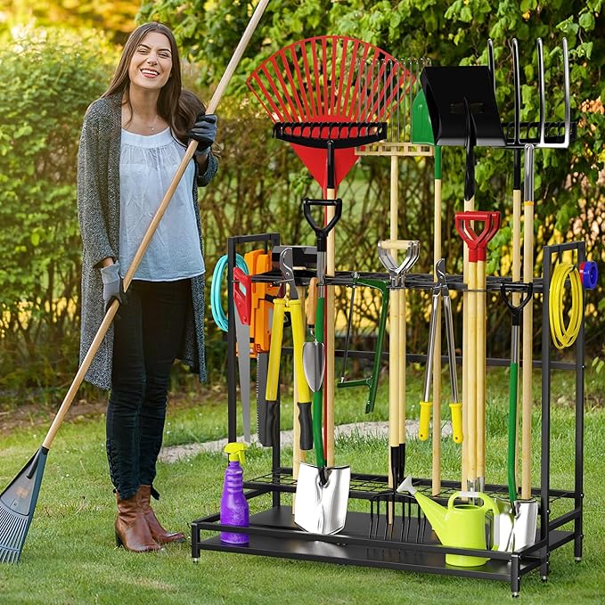 Garden Tool Rack Organizer for Garage Yard Tool Storage, Garden Tools Storage for Organization Black Metal Gardens Tools Holder for Yard Shed Garage-VerdiqueGarden